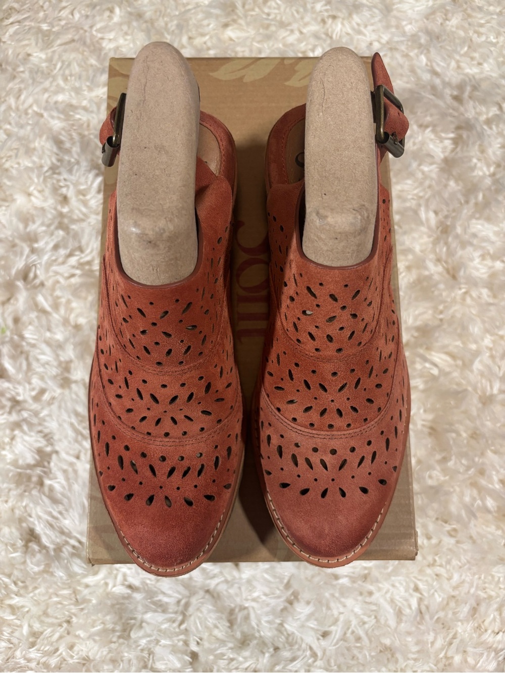 Sofft Alyce Women’s Terracotta Rust Suede Perforated Slingback Mules-6.5